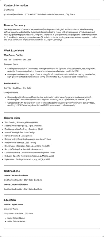 Test Engineer resume preview