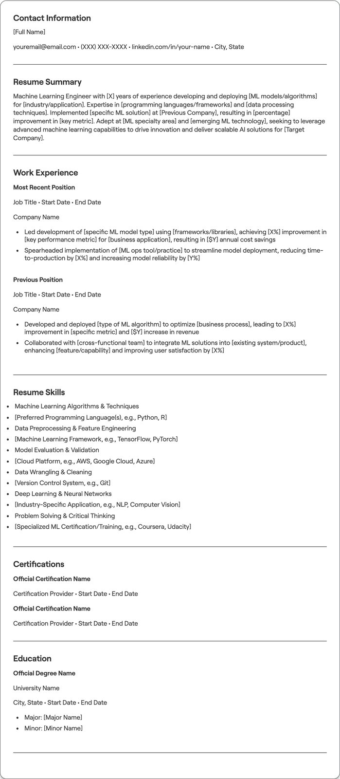 Machine Learning resume example