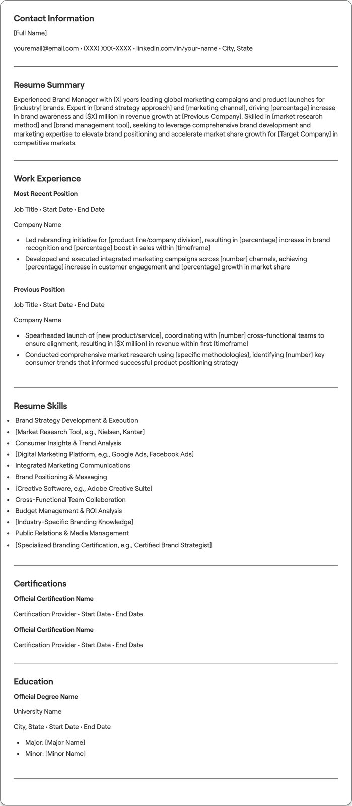 Experienced Brand Manager resume example