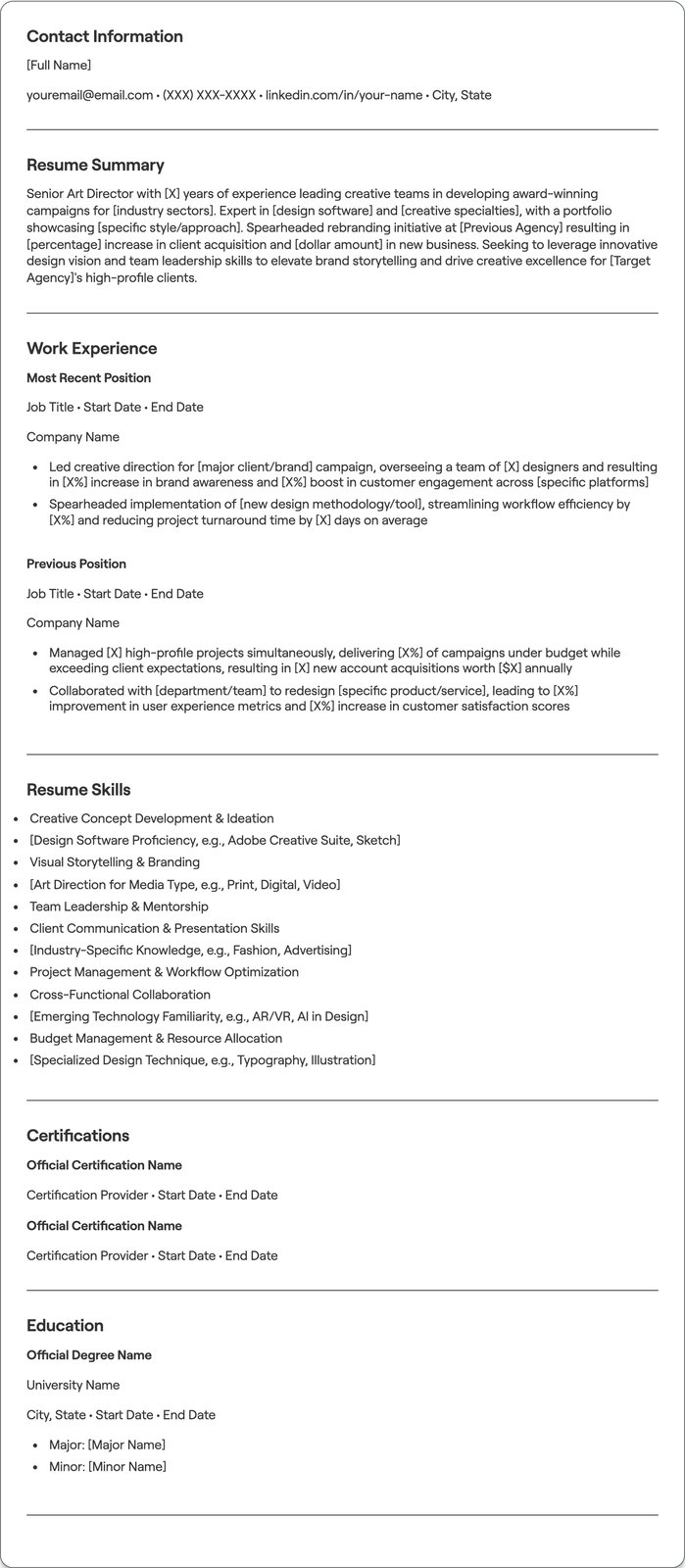 Senior Art Director resume example