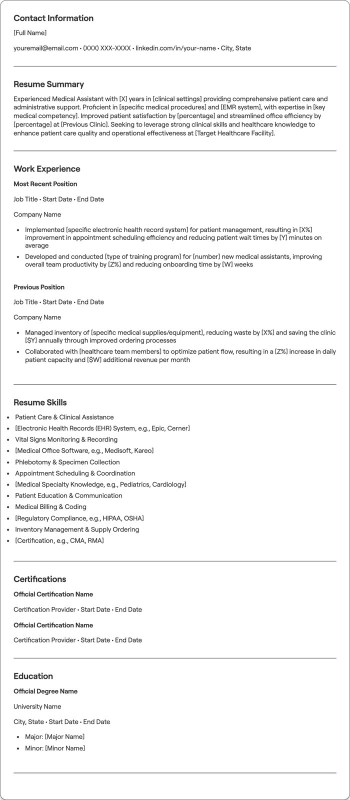 Experienced Medical Assistant resume example