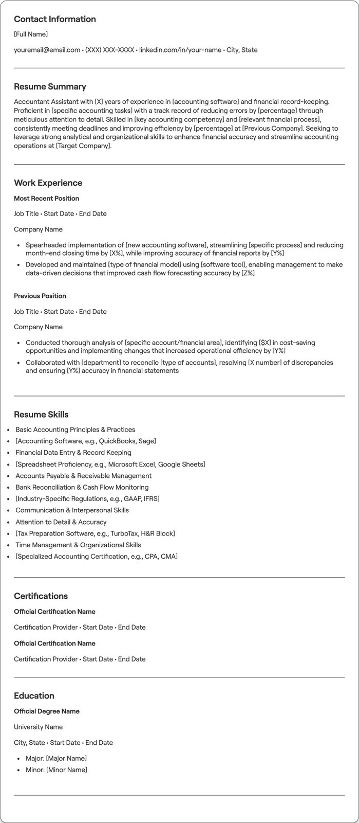 Accountant Assistant resume example
