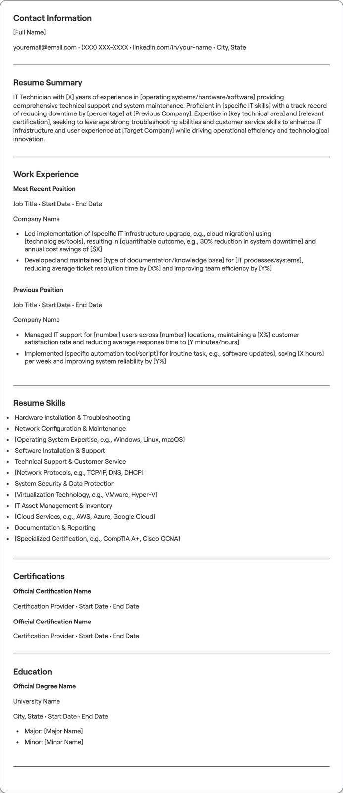 IT Technician resume example