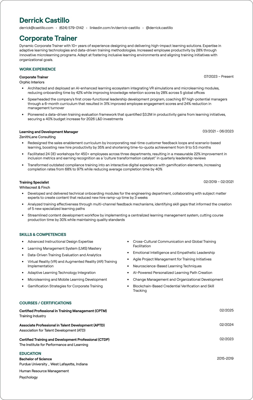 Director of Training resume example