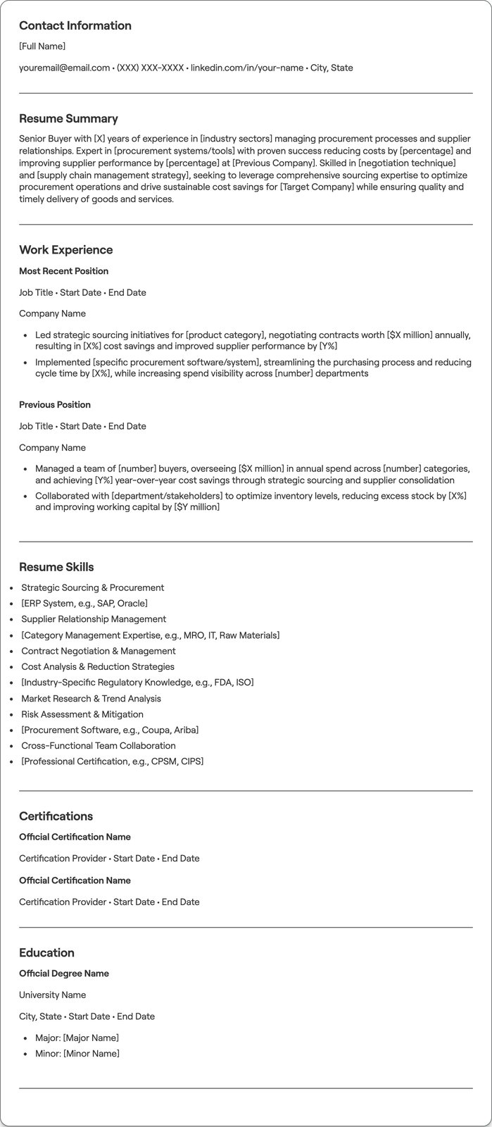 Senior Buyer resume example
