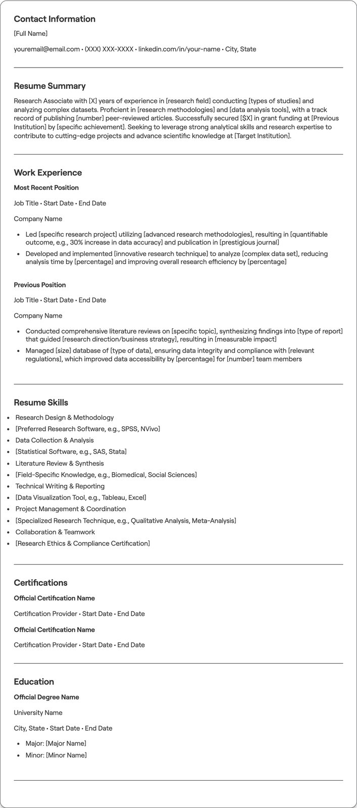 Research Associate resume example