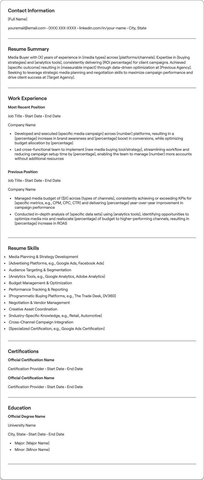 Media Buyer resume example
