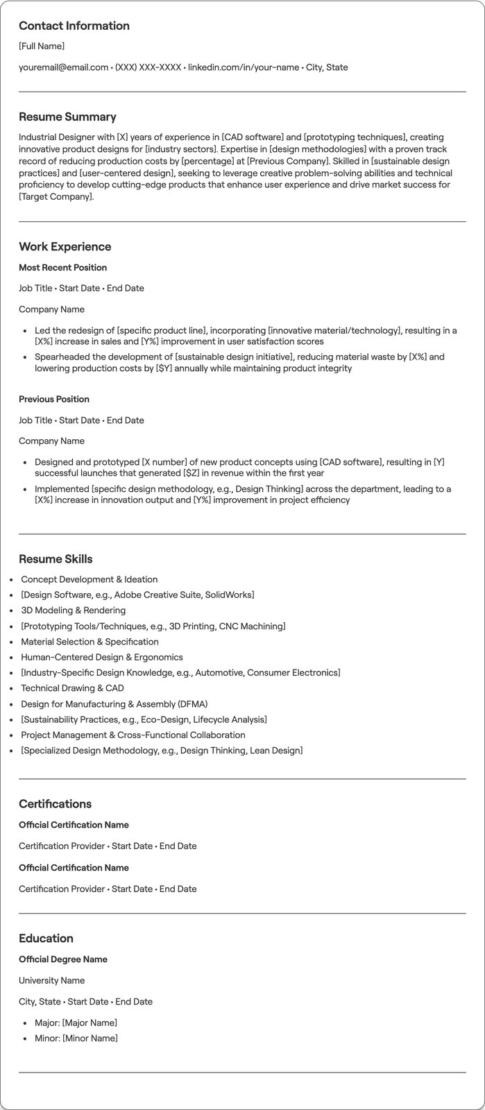 Industrial Designer resume example