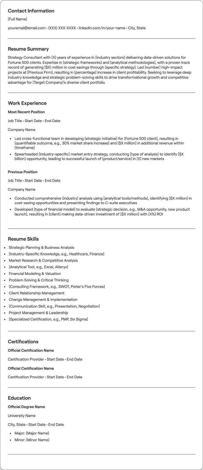 Strategy Consulting resume example