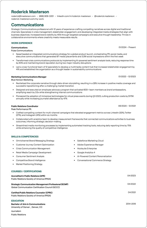 Communications resume preview