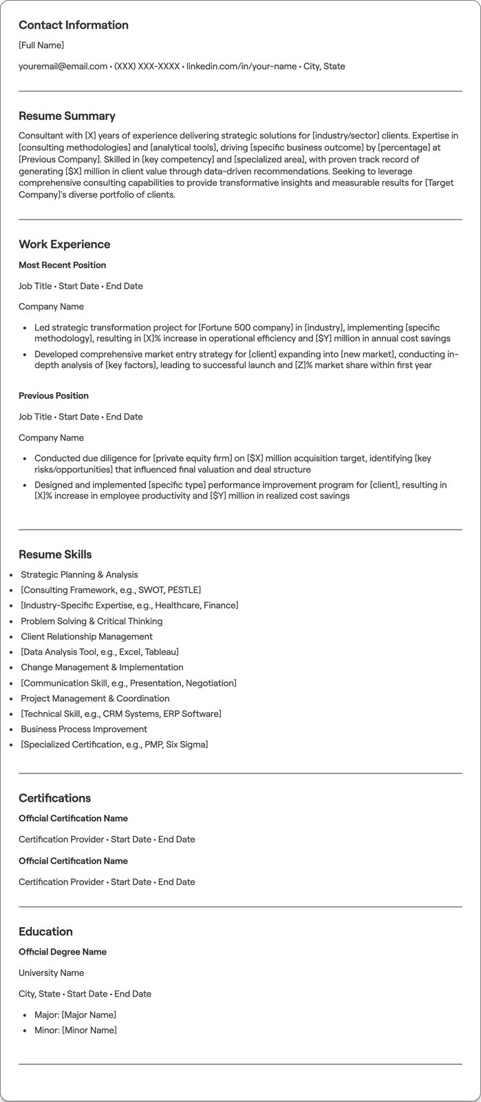 Consulting resume example