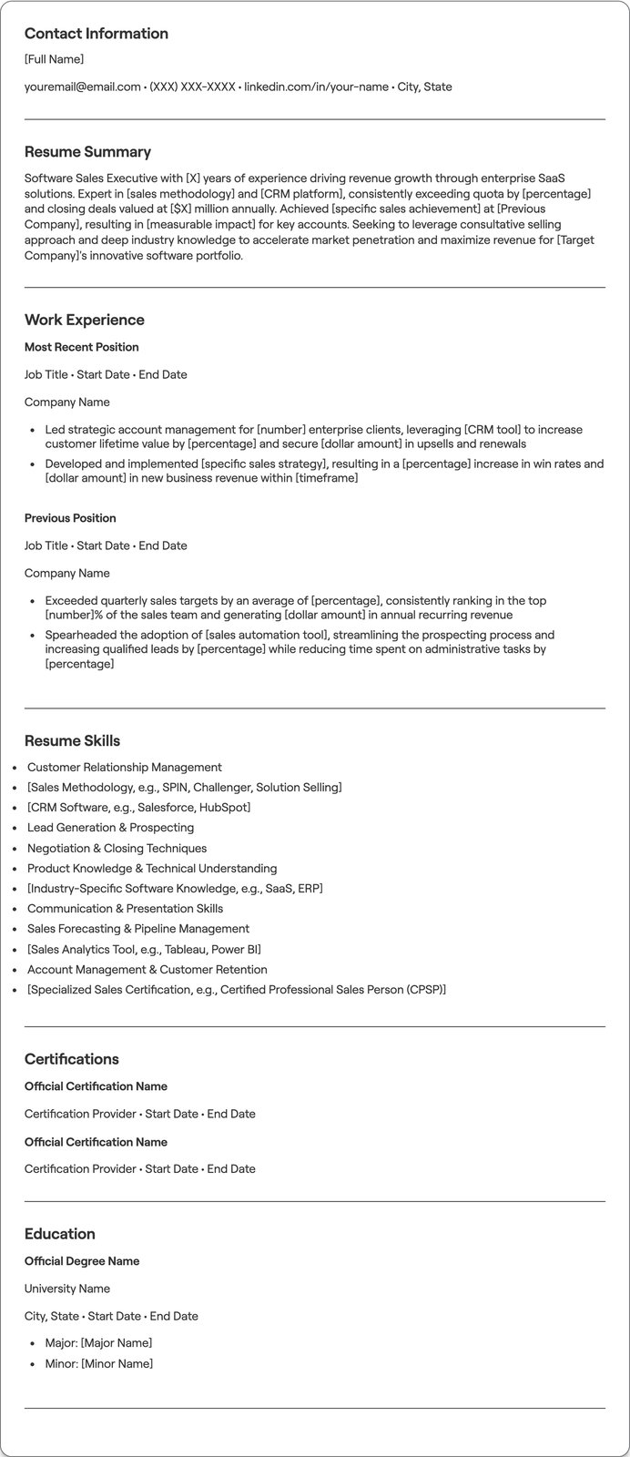 Software Sales Executive resume example