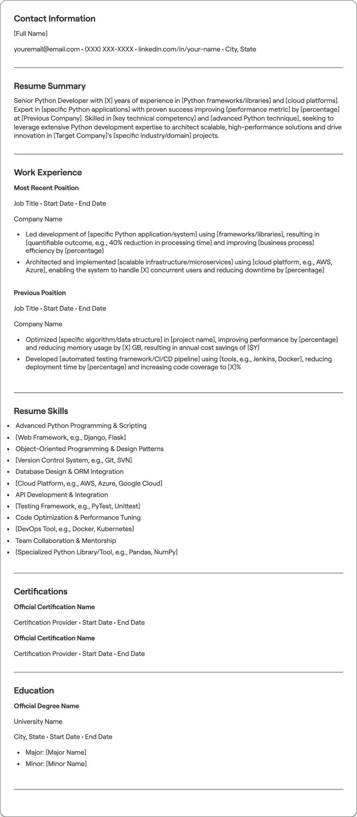 Senior Python Developer resume example