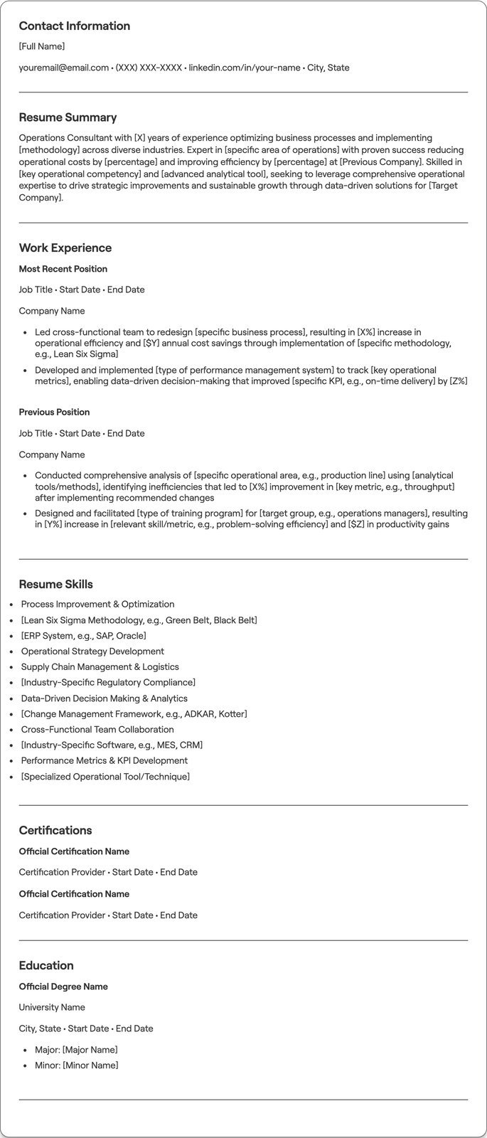 Operations Consultant resume example