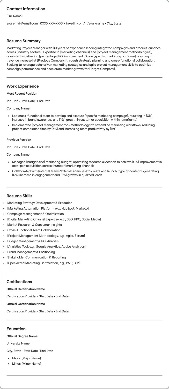Marketing Project Manager resume example