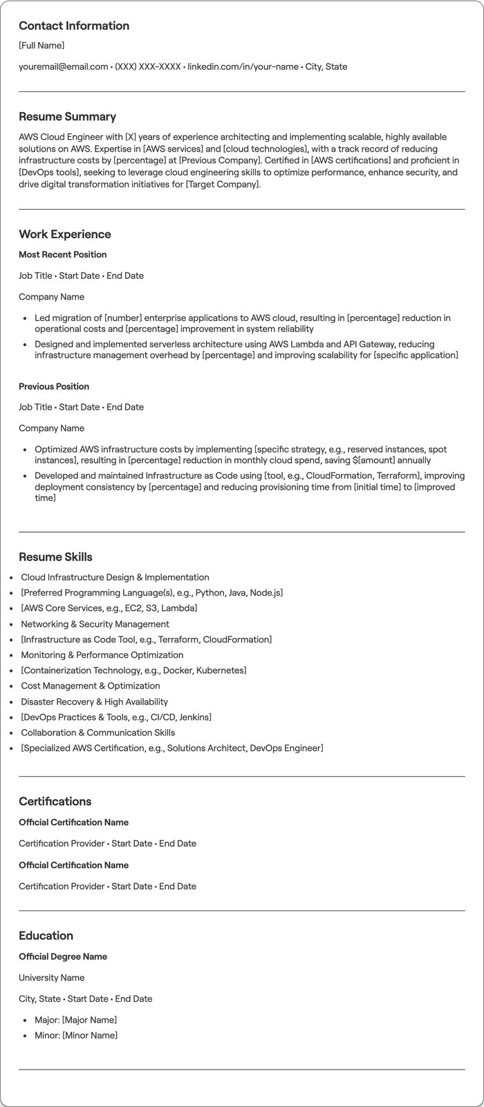 AWS Cloud Engineer resume example