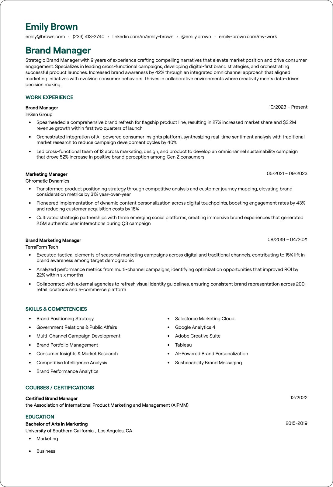 Creative Brand Manager resume example
