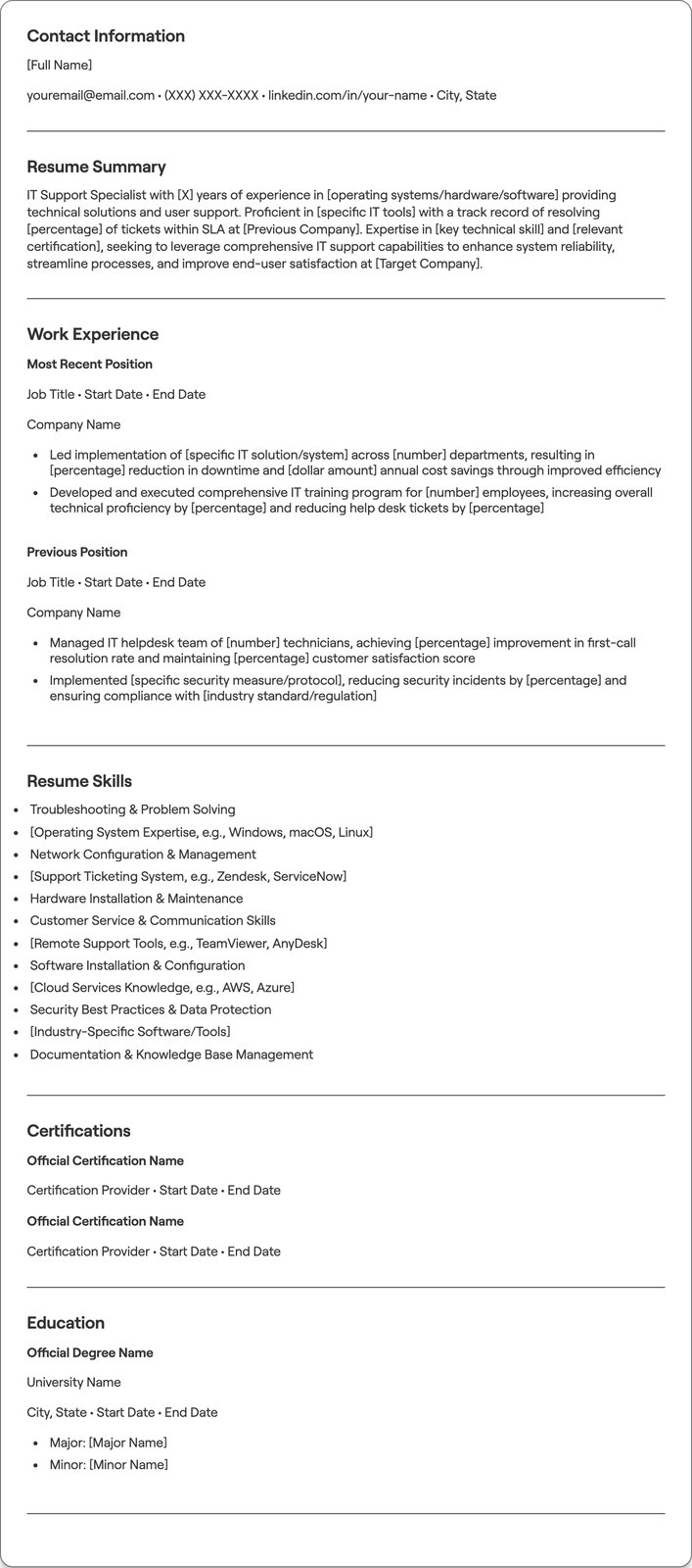 IT Support Specialist resume example