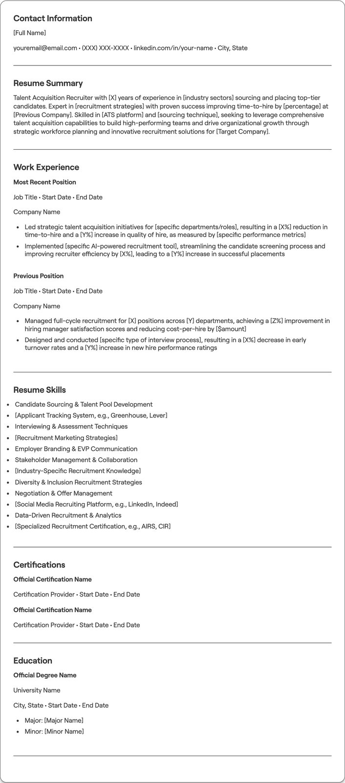 Talent Acquisition Recruiter resume example