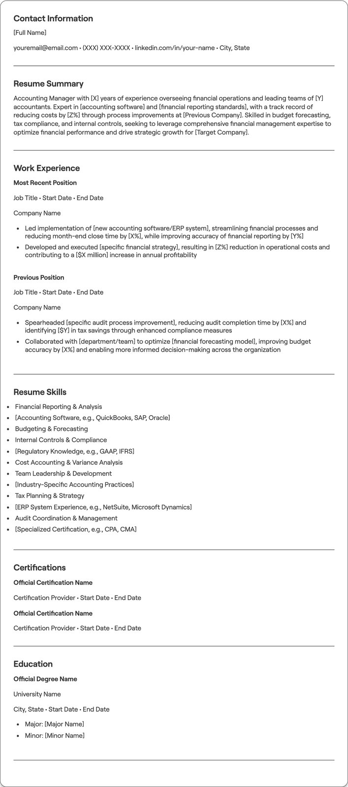 Accounting Manager resume example