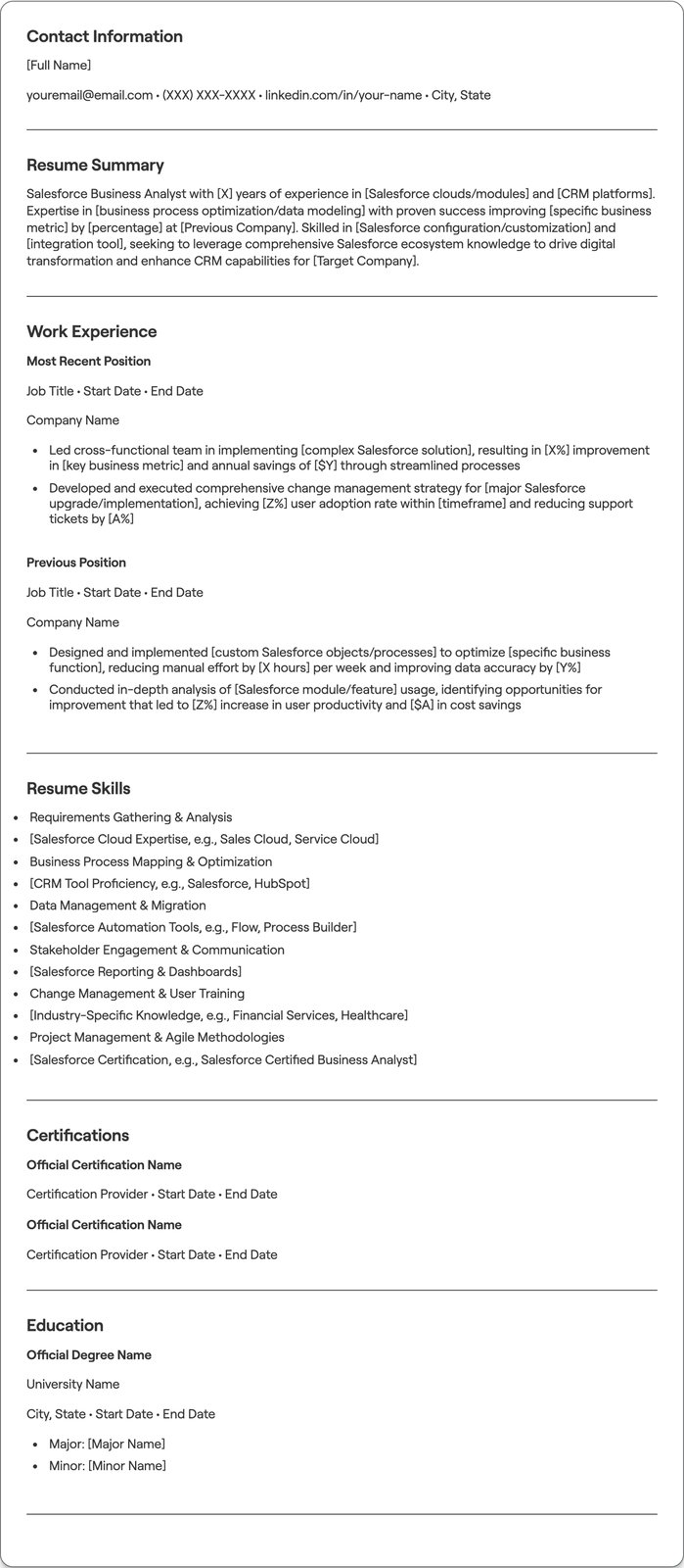 Salesforce Business Analyst resume example