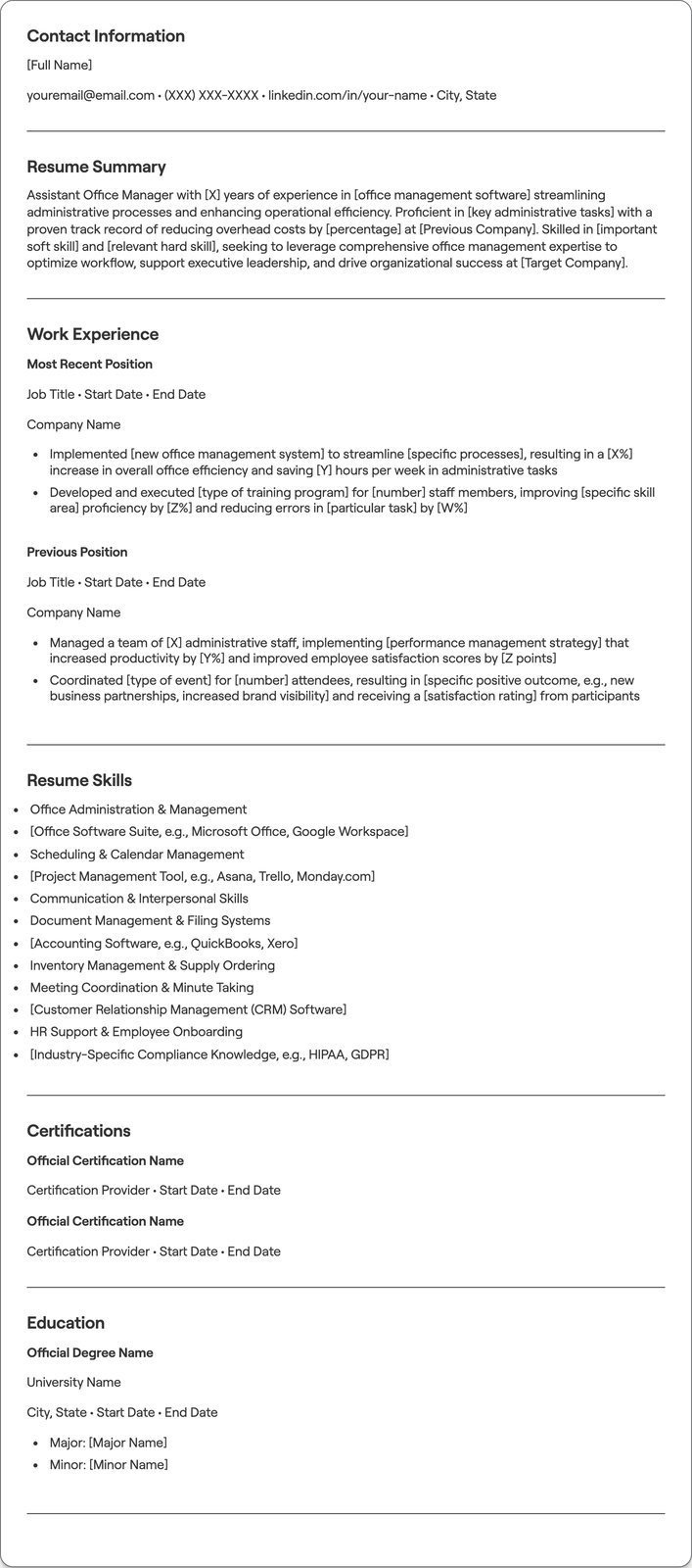 Assistant Office Manager resume example