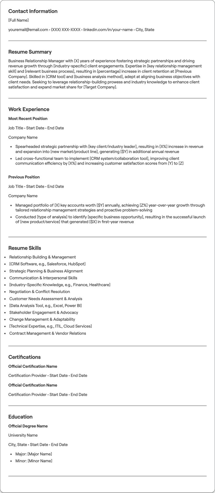 Business Relationship Manager resume example