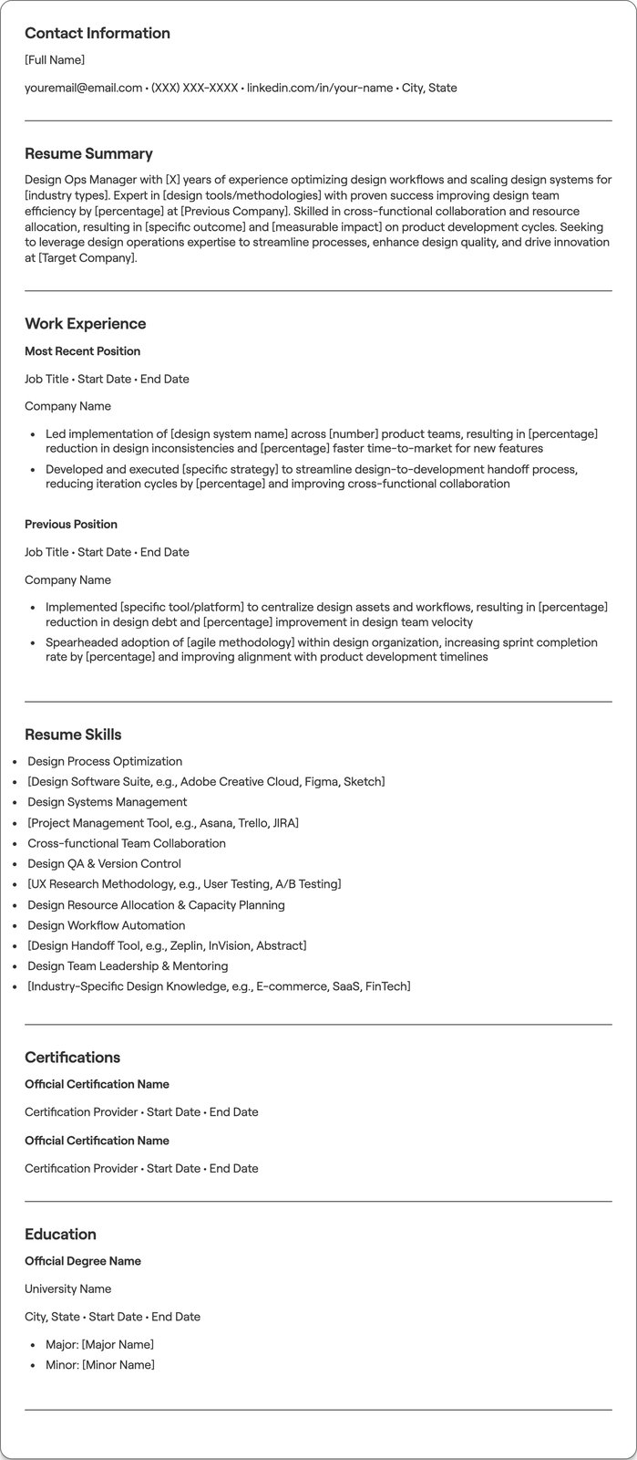 Design Ops Manager resume example