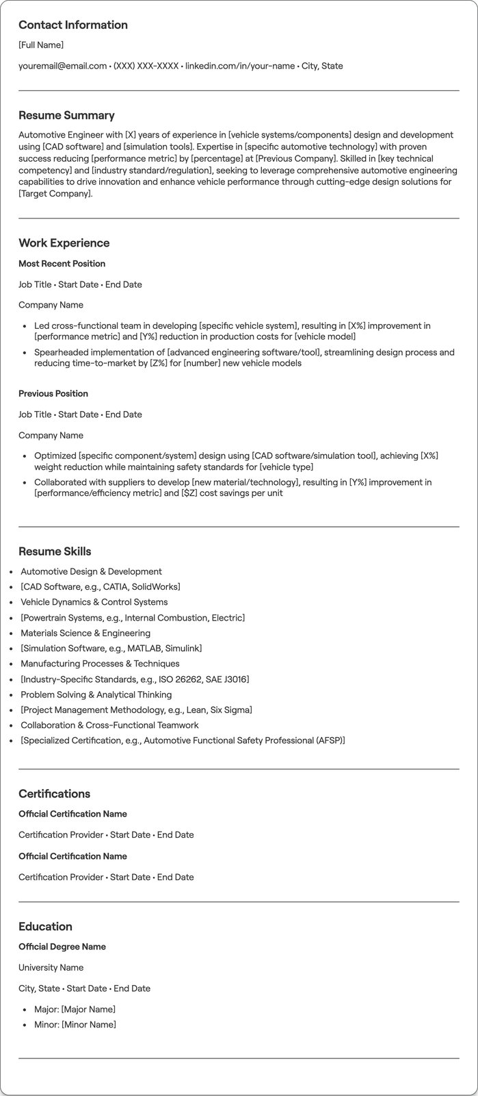 Automotive Engineer resume example