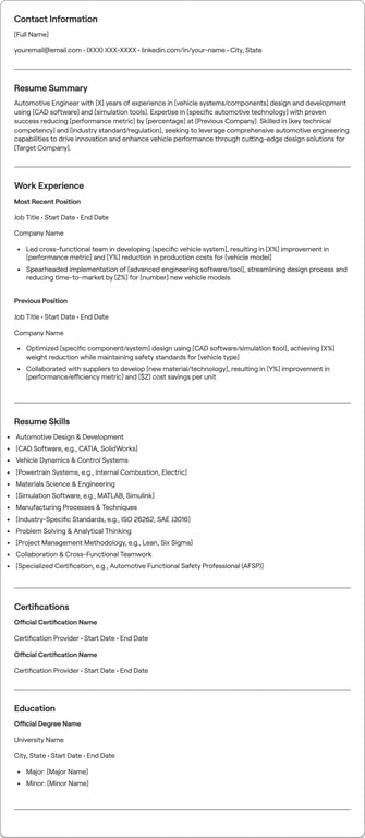 Automotive Engineer resume example