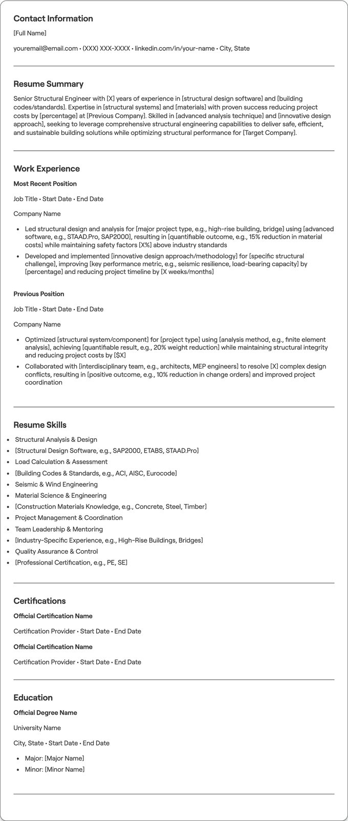 Senior Structural Engineer resume example