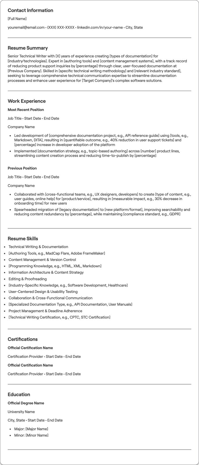 Senior Technical Writer resume example