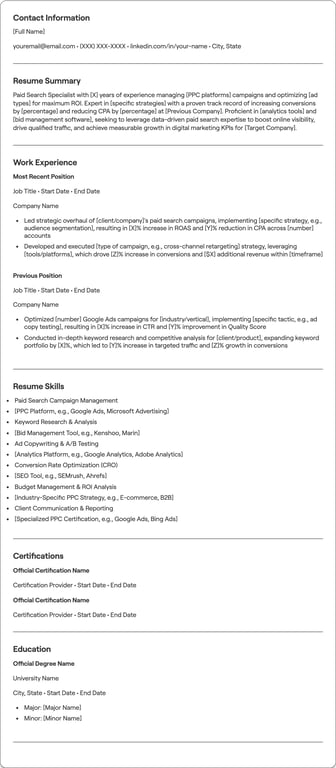 Paid Search Specialist resume preview