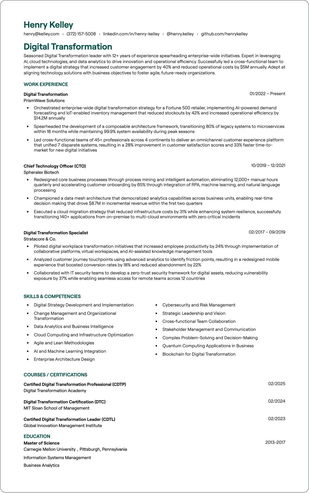 Digital Transformation Consultant resume example