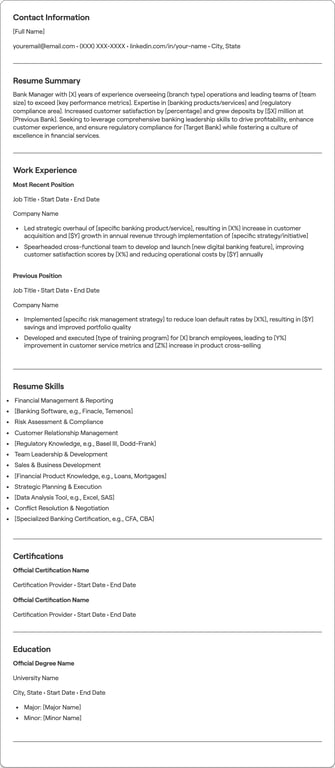 Bank Manager resume preview