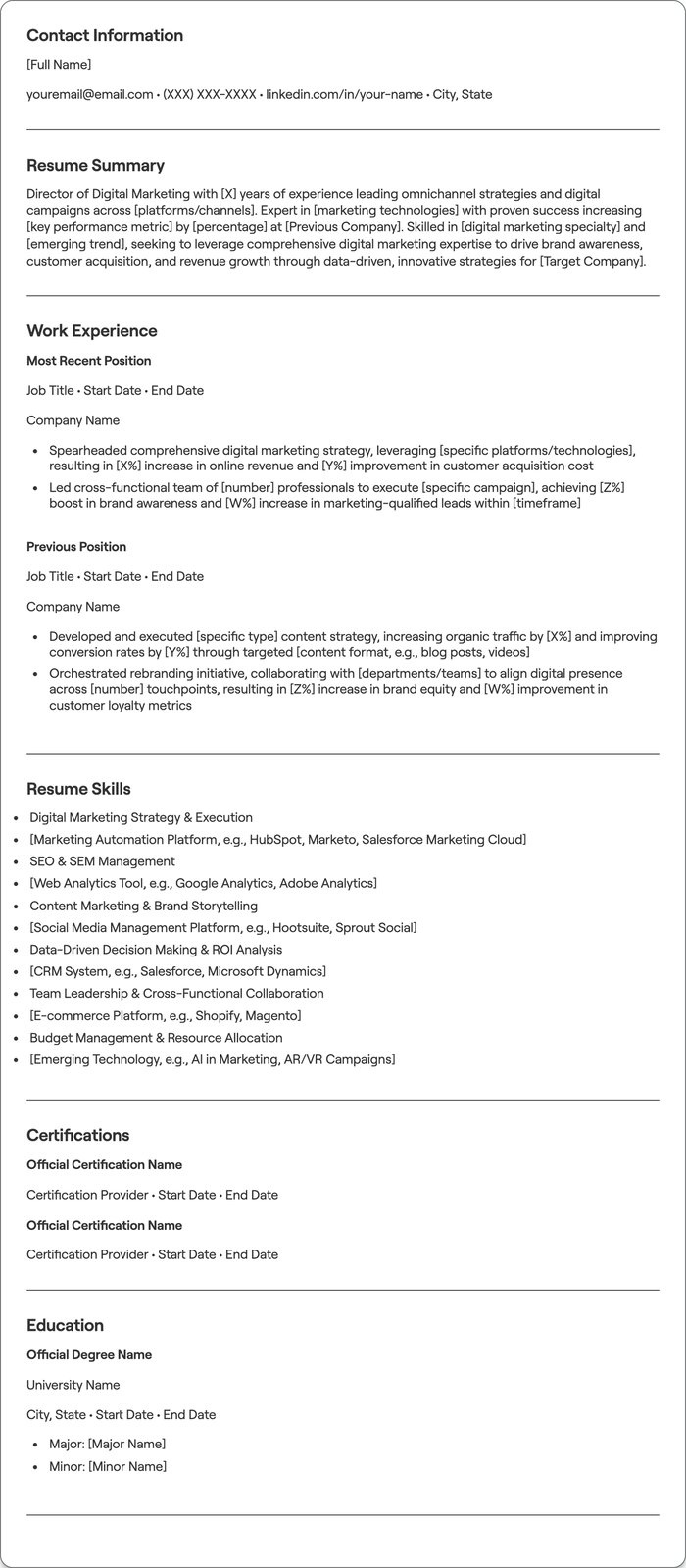 Director of Digital Marketing resume example