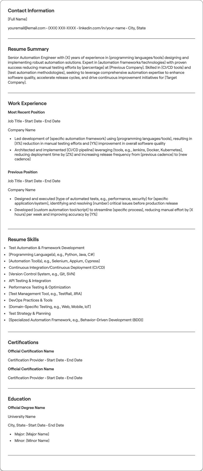 Senior Automation Engineer resume example