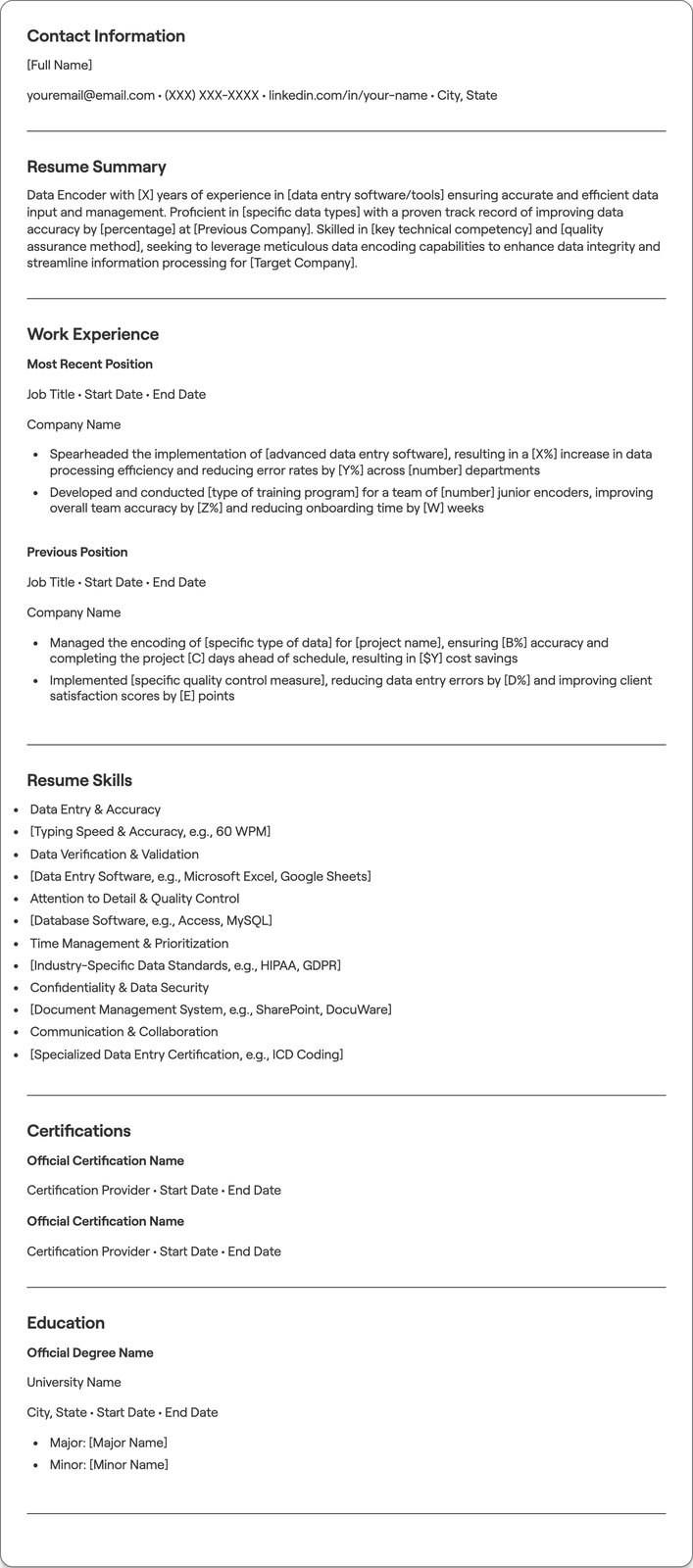 Data Encoder resume example