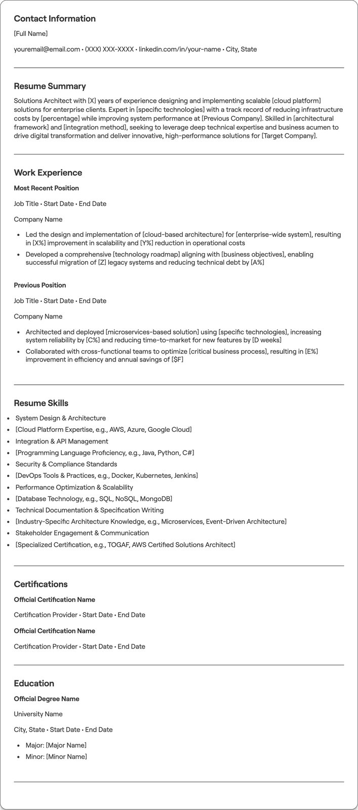 Solutions Architect resume example
