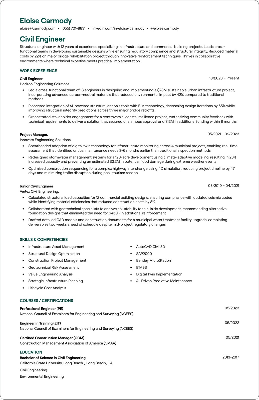 Senior Civil Engineer resume example