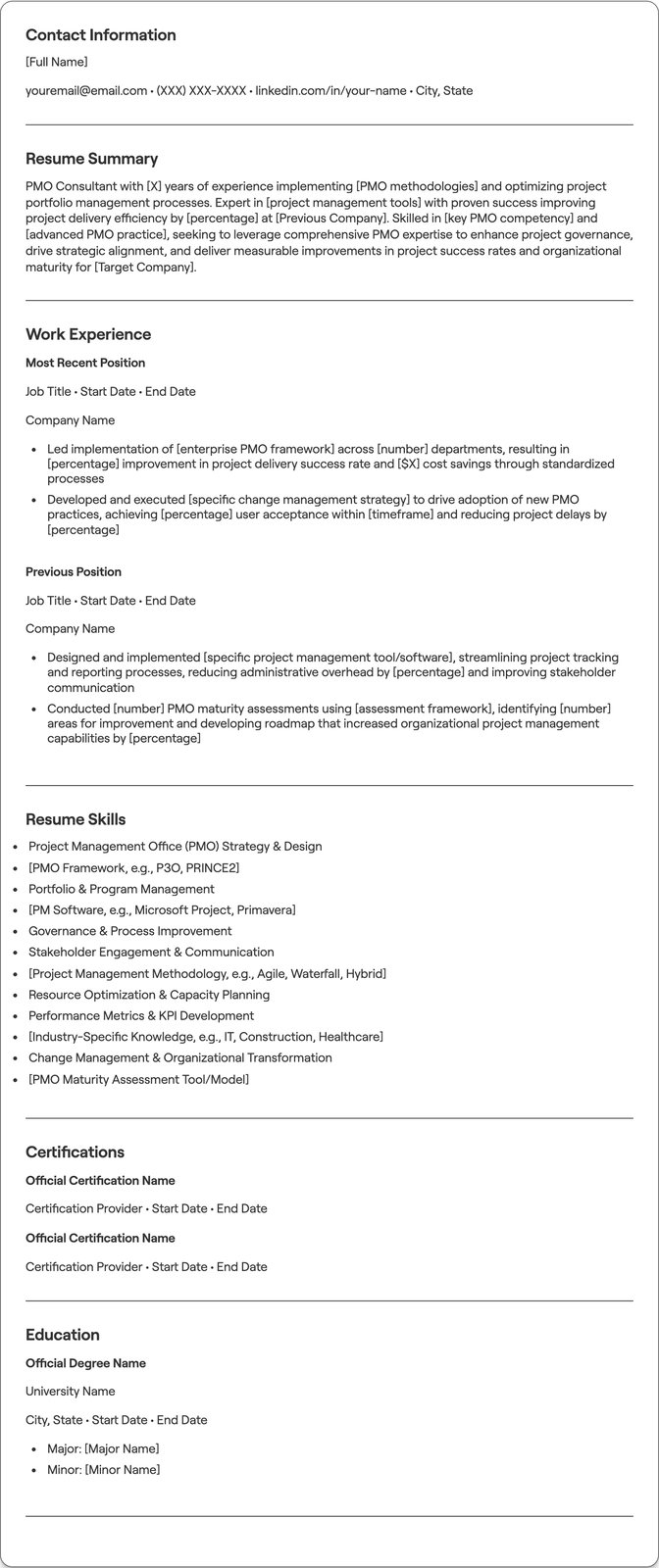 PMO Consultant resume example