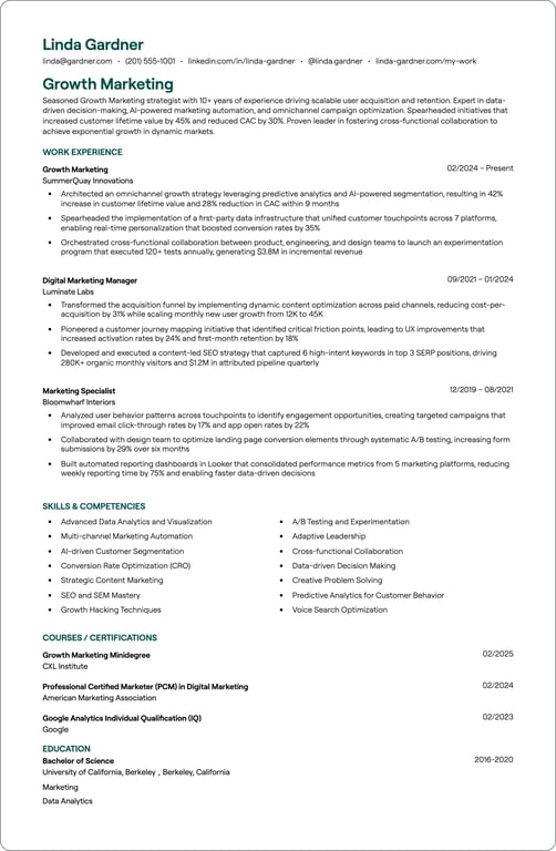 Growth Marketing resume example