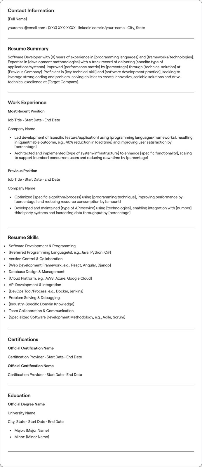 Software Developer resume example