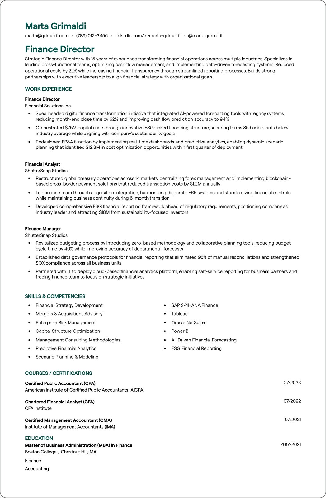 Assistant Director of Finance resume example