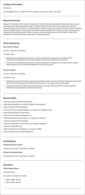 Daycare resume preview