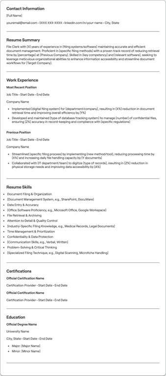 File Clerk resume example