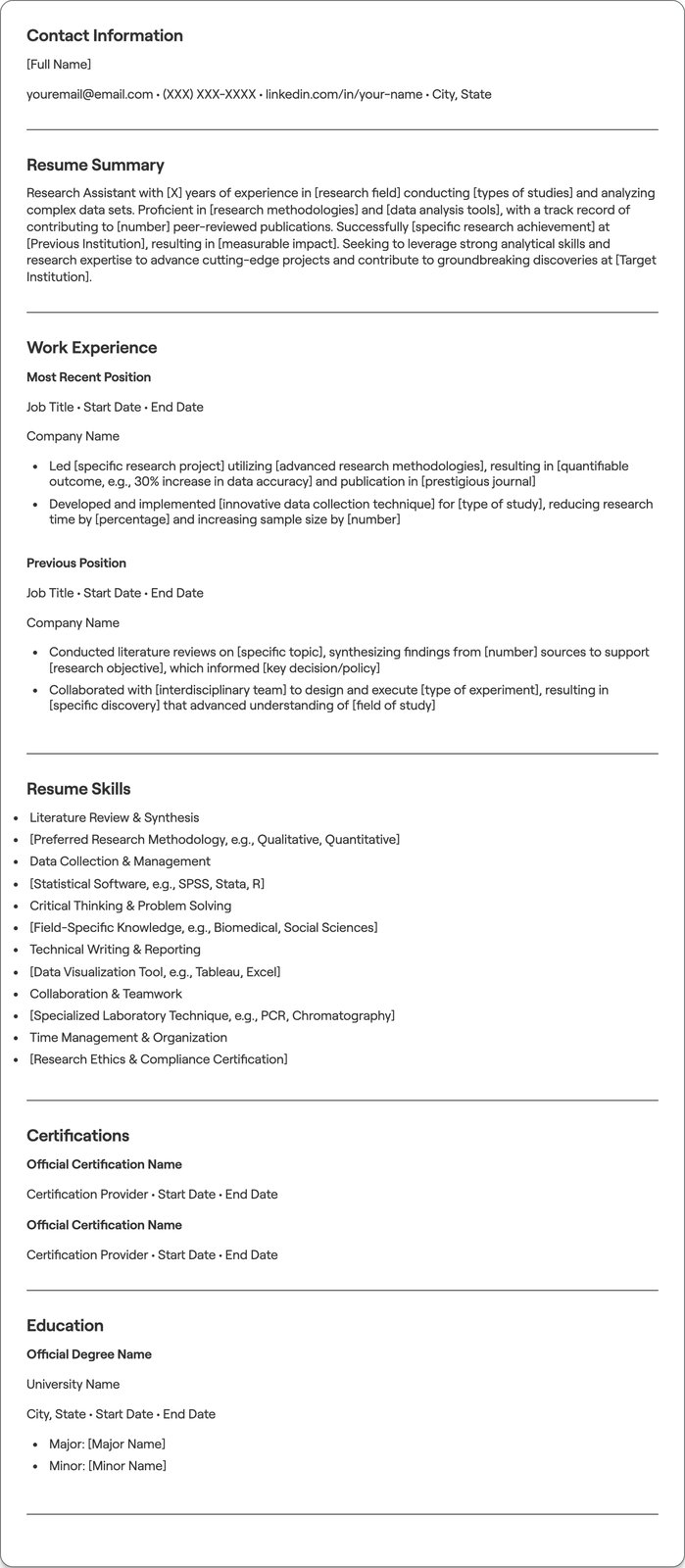 Research Assistant resume example