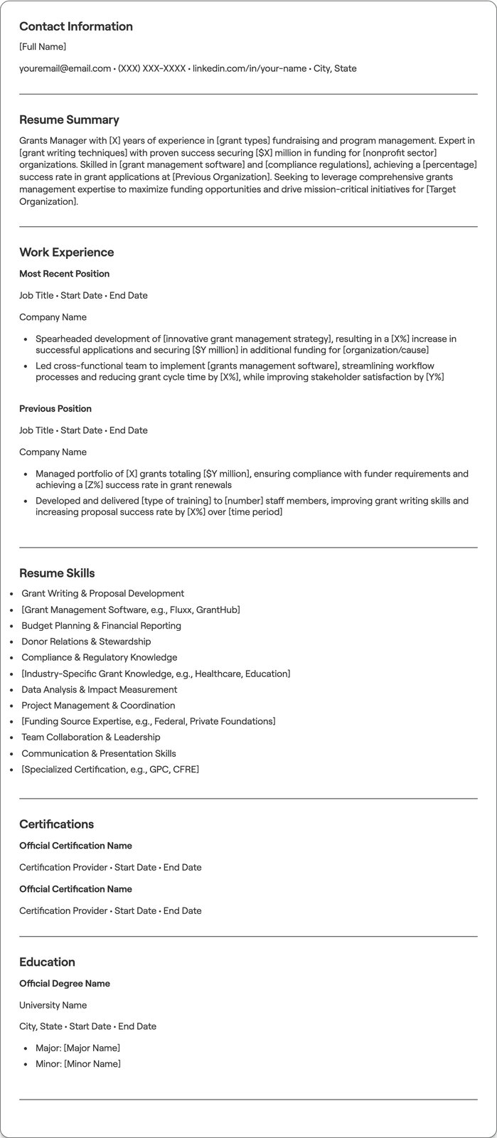 Grants Manager resume example