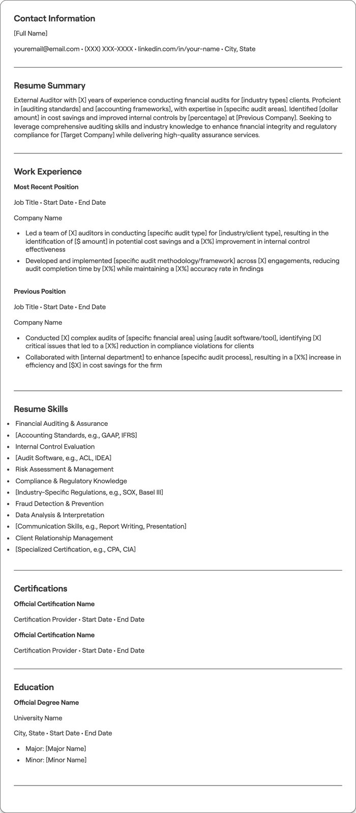 External Auditor resume example