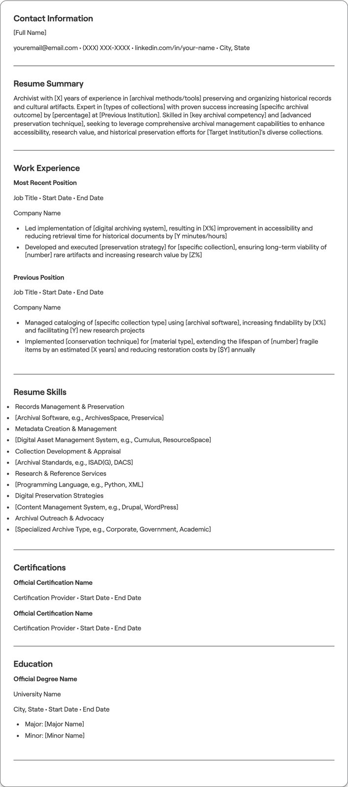 Archivist resume example